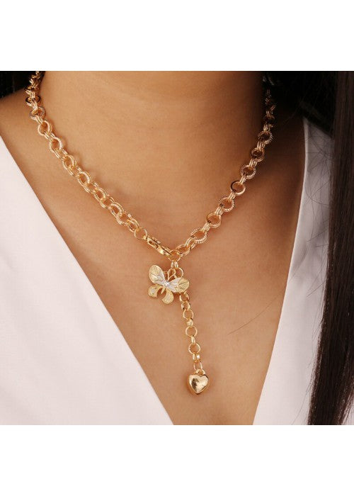 Stunning Butterfly Heart Gold Plated Necklace For Women/Girls