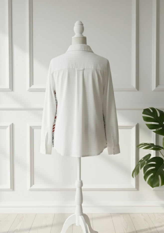 White and red celestial print shirt