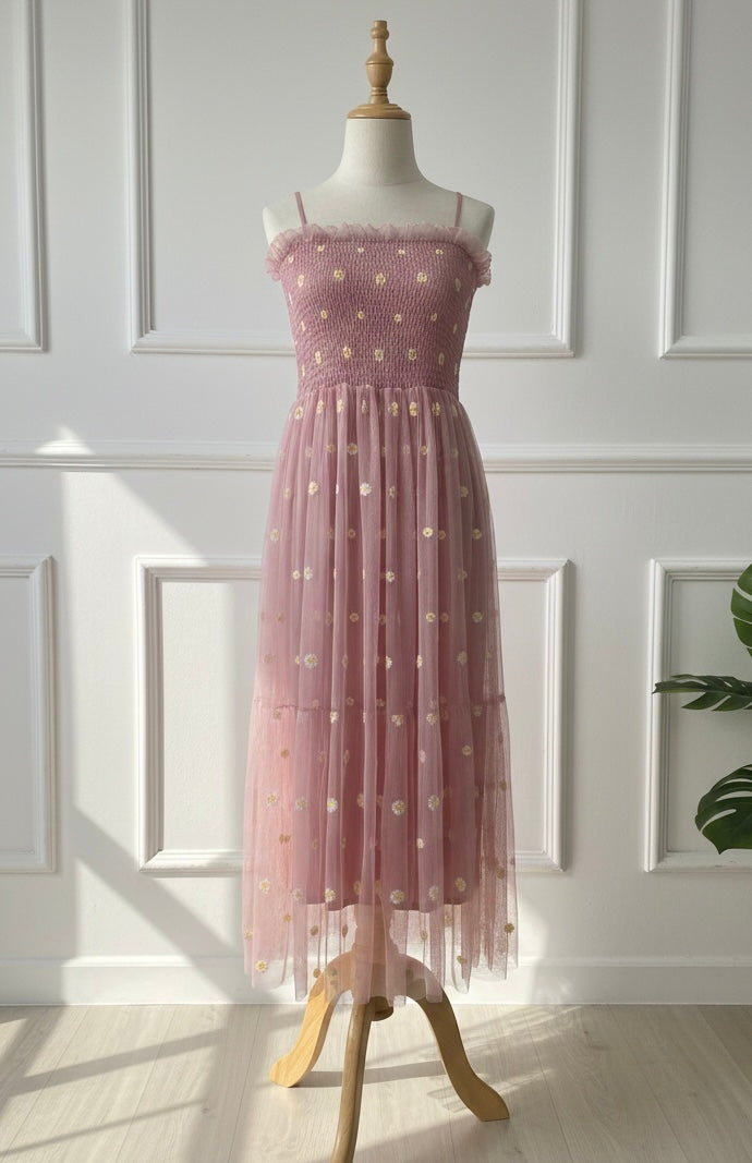 Pink Dotted Midi Dress