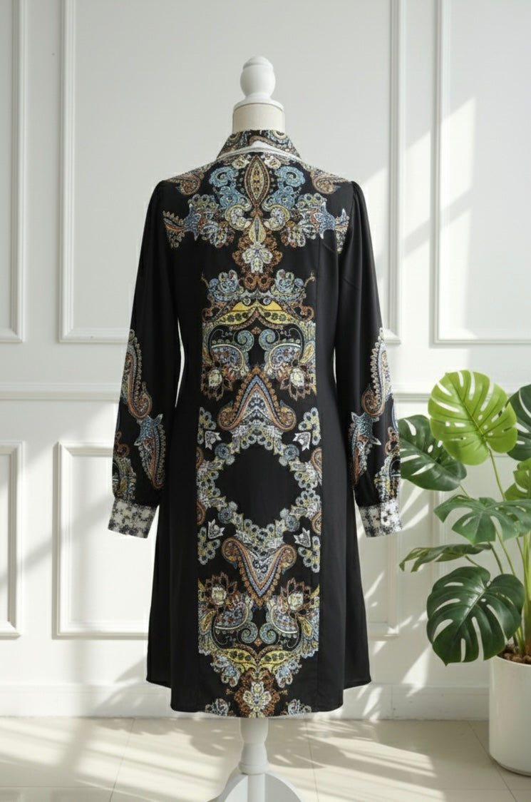 Black paisley print dress