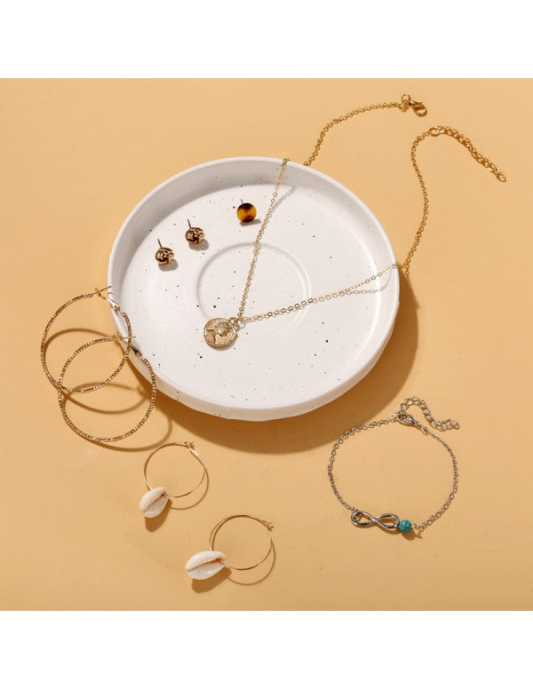 Trending Set of 4 Stud & Hoop Earrings With a Pearl Clature & Star Necklace