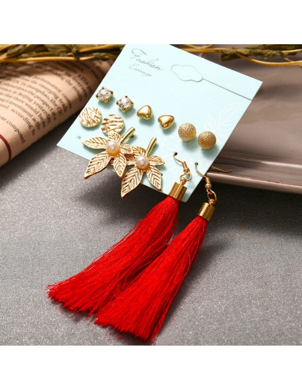 Exclusive Gold Plated Set of 6 Stud & Drop Earrings