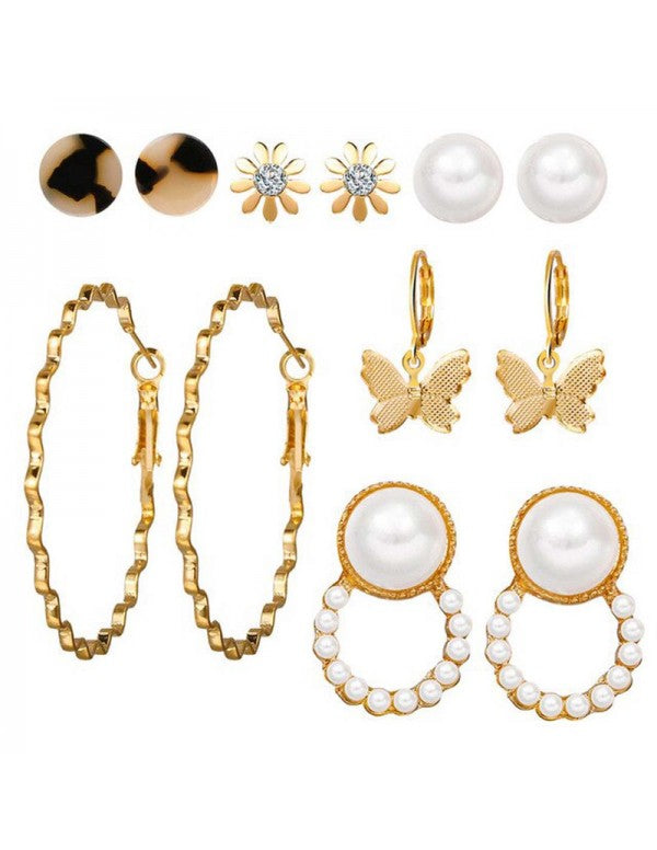 Mesmerizing Pearl & AD Gold Plated 6 Pair of Earrings For Women/Girls