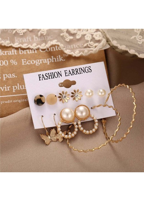 Mesmerizing Pearl & AD Gold Plated 6 Pair of Earrings For Women/Girls