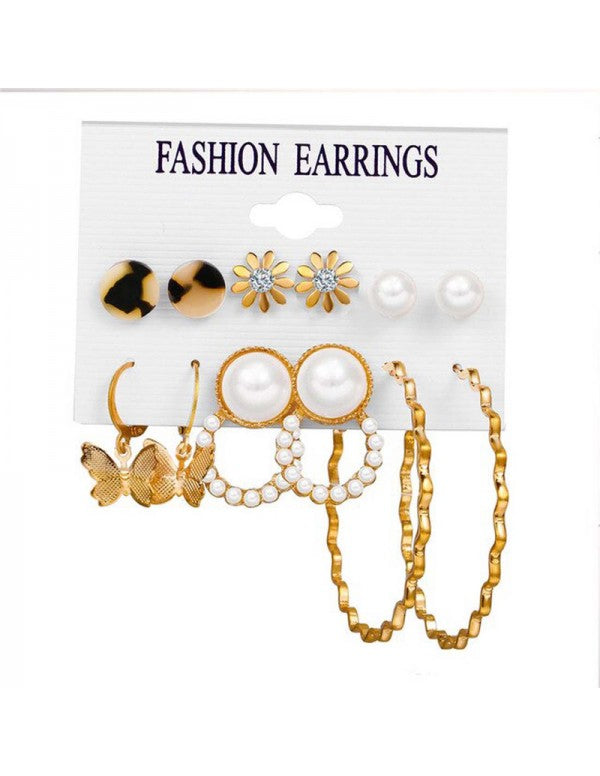 Mesmerizing Pearl & AD Gold Plated 6 Pair of Earrings For Women/Girls