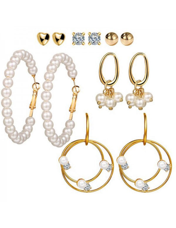 Stunning Pearl & AD Gold Plated 6 Pair of Earrings For Women/Girls