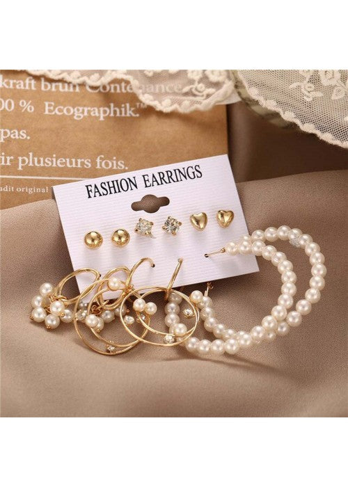 Stunning Pearl & AD Gold Plated 6 Pair of Earrings For Women/Girls