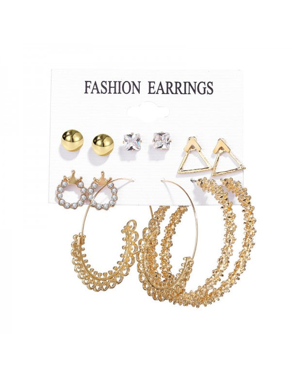 Wonderful AD Geometric Gold Plated 6 Pair of Earrings For Women/Girls