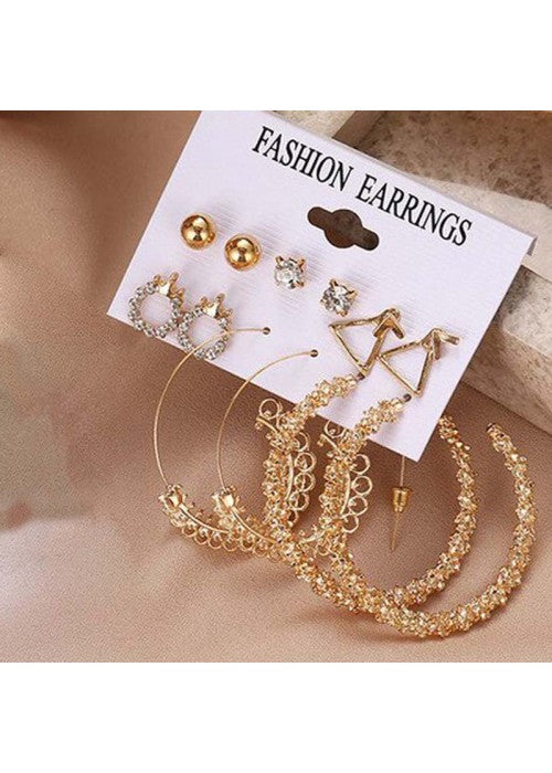 Wonderful AD Geometric Gold Plated 6 Pair of Earrings For Women/Girls