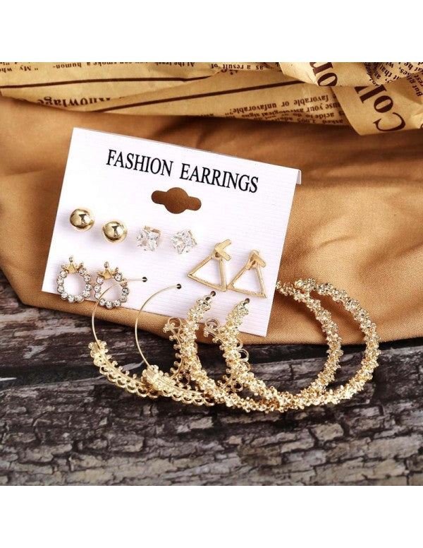 Wonderful AD Geometric Gold Plated 6 Pair of Earrings For Women/Girls