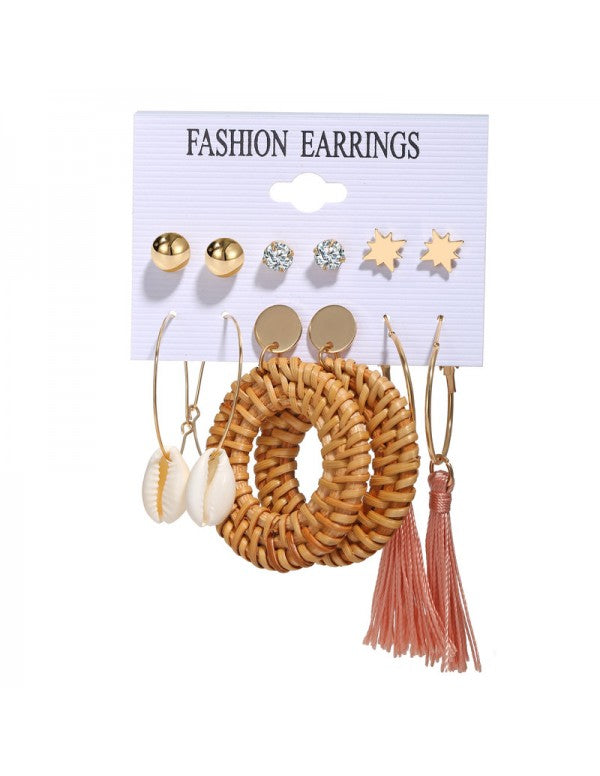 Exquisite AD Thread Design Gold Plated 6 Pair of Earrings For Women/Girls