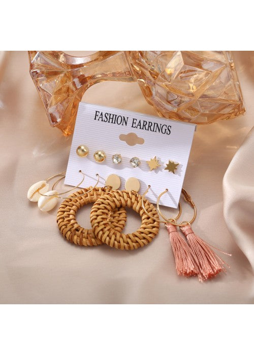 Exquisite AD Thread Design Gold Plated 6 Pair of Earrings For Women/Girls