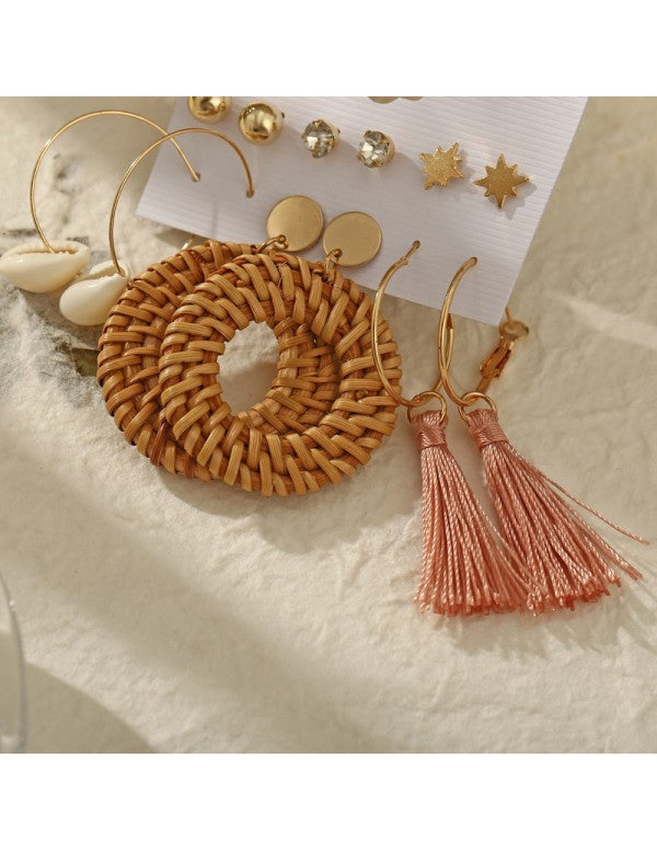 Exquisite AD Thread Design Gold Plated 6 Pair of Earrings For Women/Girls