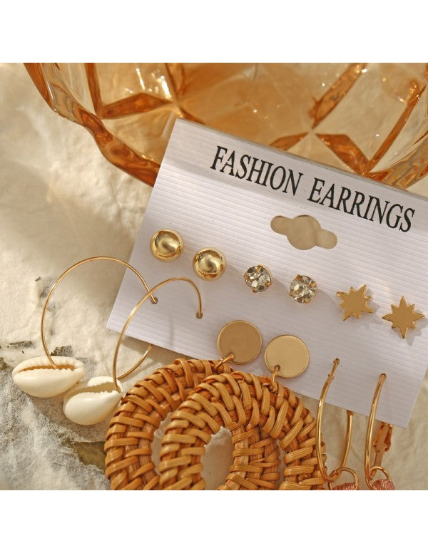 Exquisite AD Thread Design Gold Plated 6 Pair of Earrings For Women/Girls