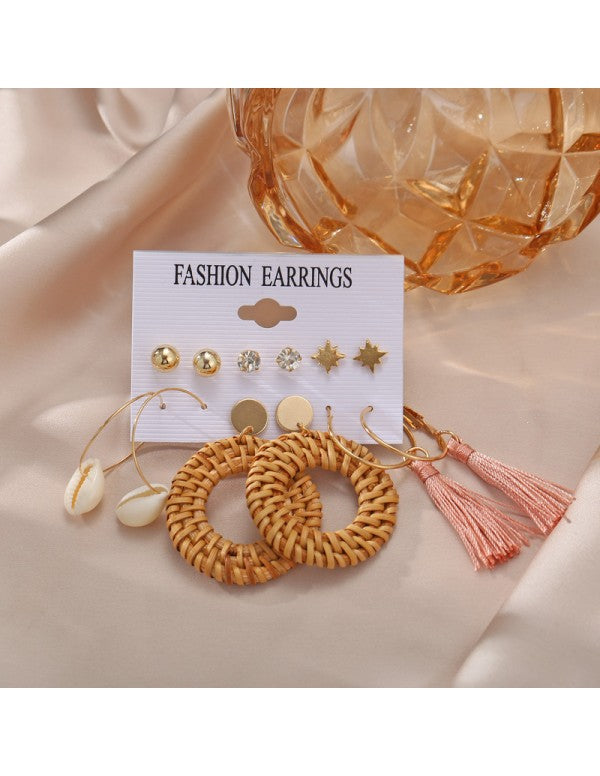 Exquisite AD Thread Design Gold Plated 6 Pair of Earrings For Women/Girls