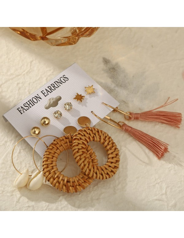 Exquisite AD Thread Design Gold Plated 6 Pair of Earrings For Women/Girls