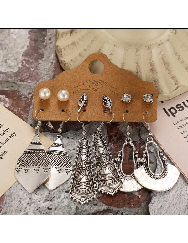 Mysterious Pearl & AD Oxidized German Silver Plated 6 Pair of Earrings For Women/Girls