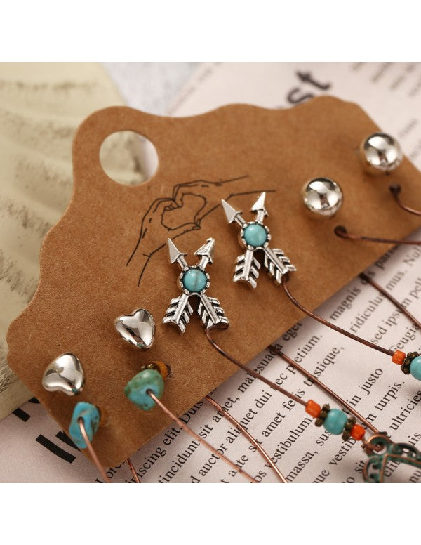 Oxidised German Silver Plated 6 Pair of Earrings For Women/Girls