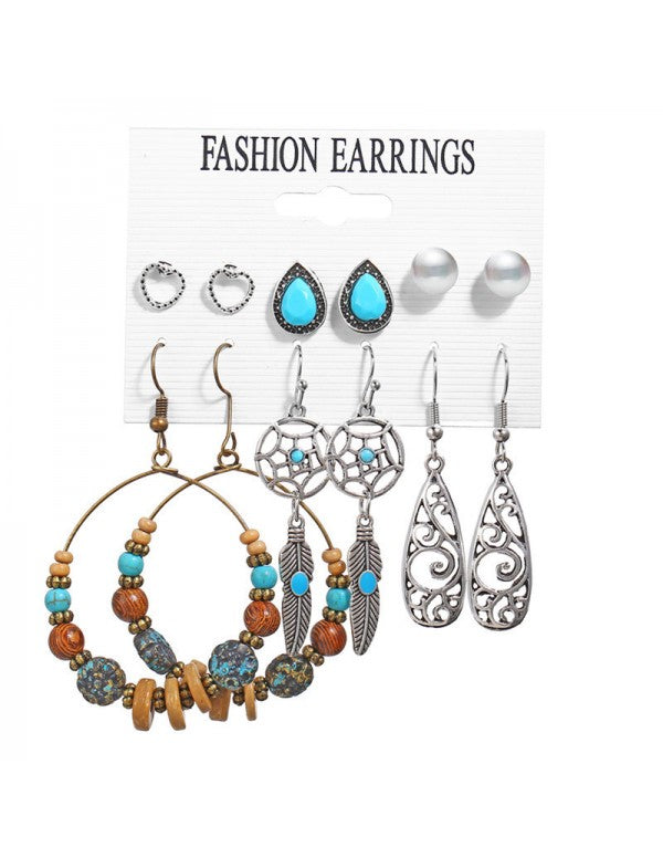 Plushy Pearl & Beads Oxidised German Silver Plated 6 Pair of Earrings For Women/Girls