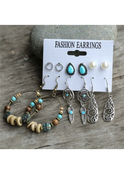 Plushy Pearl & Beads Oxidised German Silver Plated 6 Pair of Earrings For Women/Girls