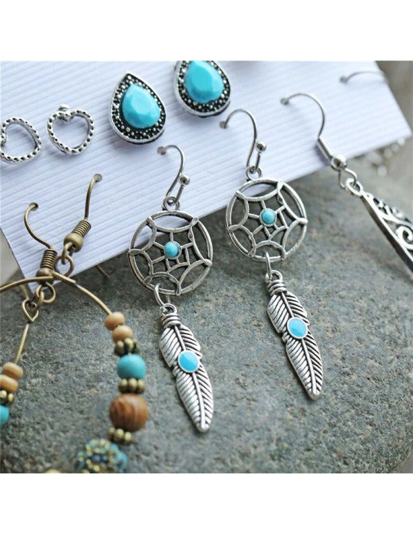 Plushy Pearl & Beads Oxidised German Silver Plated 6 Pair of Earrings For Women/Girls