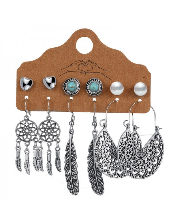Contemporary Oxidised German Silver Plated 6 Pair of Earrings For Women or Girls