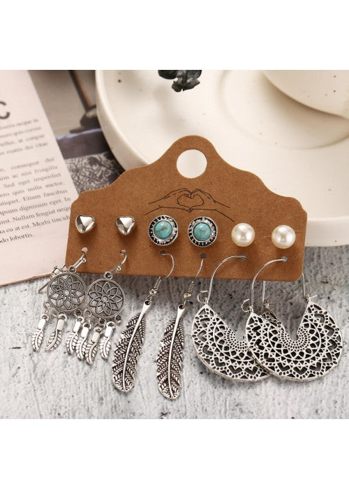 Contemporary Oxidised German Silver Plated 6 Pair of Earrings For Women or Girls