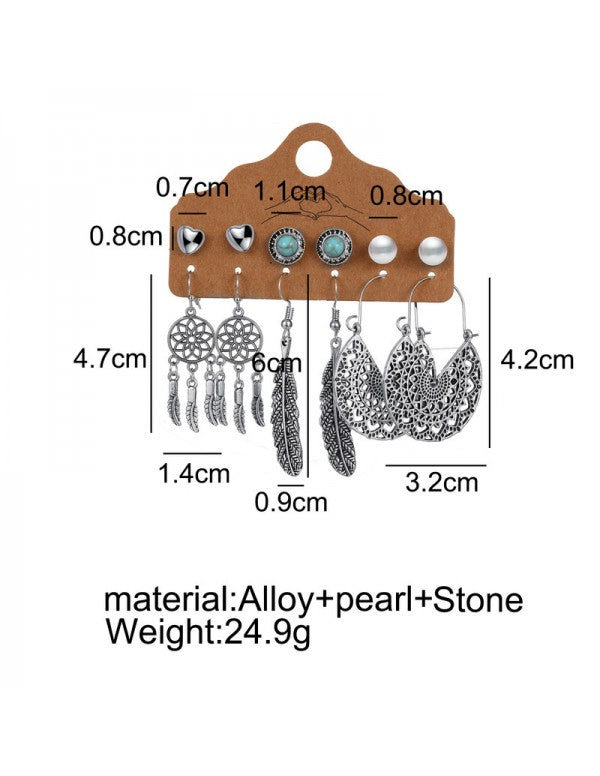 Contemporary Oxidised German Silver Plated 6 Pair of Earrings For Women or Girls