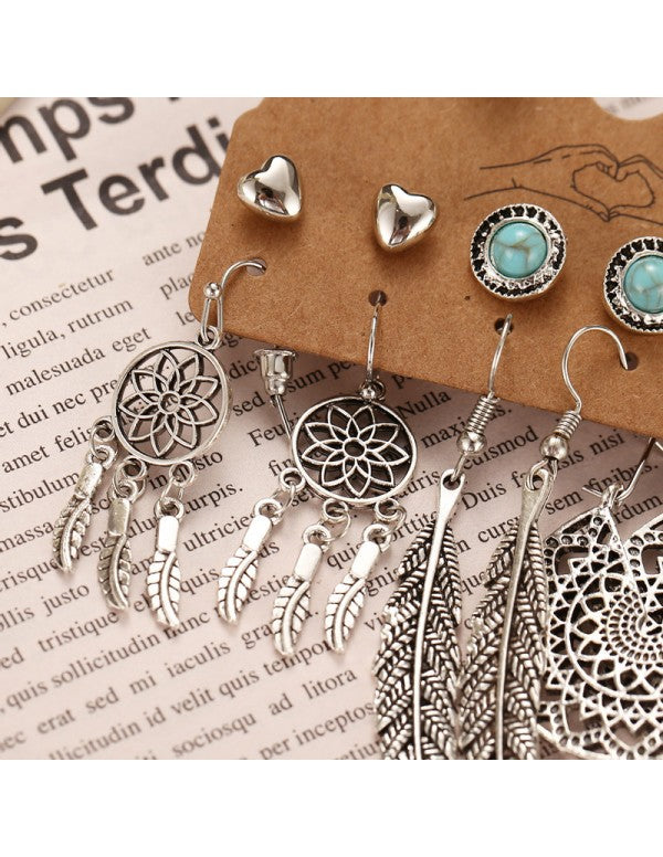 Contemporary Oxidised German Silver Plated 6 Pair of Earrings For Women or Girls