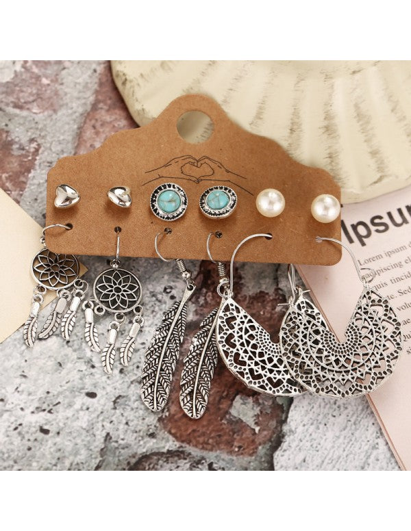 Contemporary Oxidised German Silver Plated 6 Pair of Earrings For Women or Girls