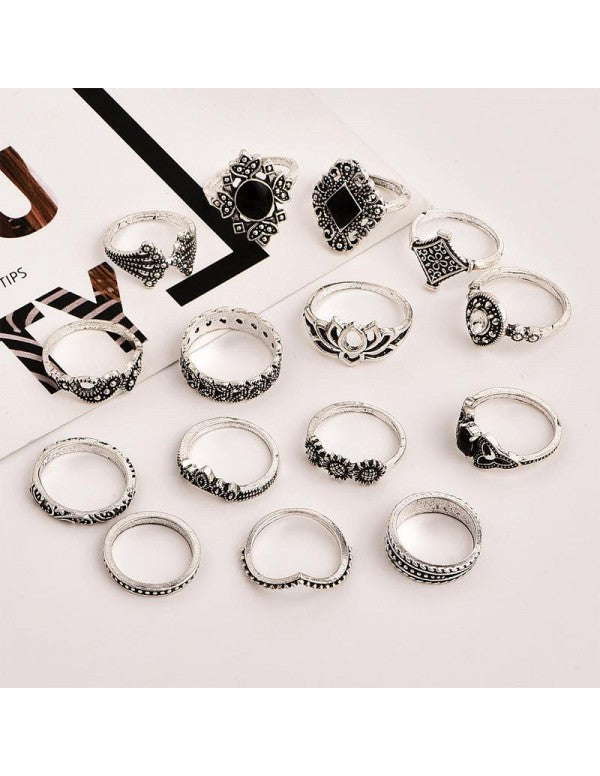 Combo of 15 Silver Plated Mixed Sized Rings