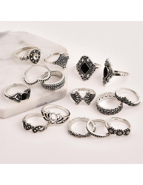 Combo of 15 Silver Plated Mixed Sized Rings