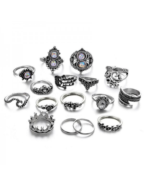 Combo of 16 Silver Plated Mixed Sized Rings
