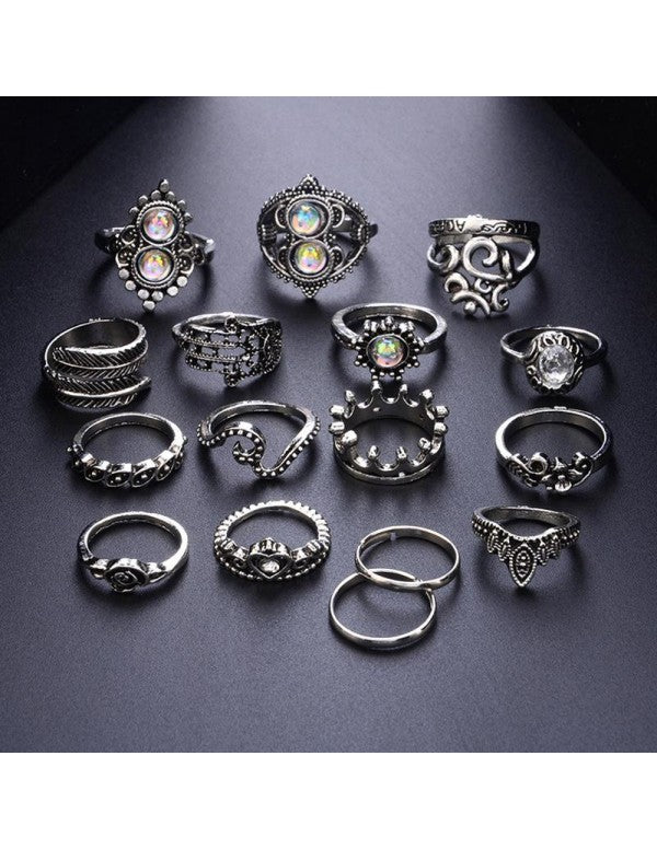 Combo of 16 Silver Plated Mixed Sized Rings