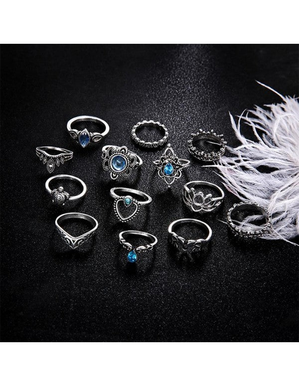 Combo of 13 Silver Plated Mixed Sized Rings