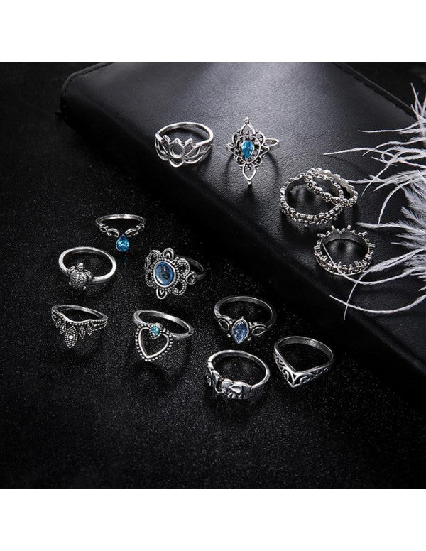 Combo of 13 Silver Plated Mixed Sized Rings