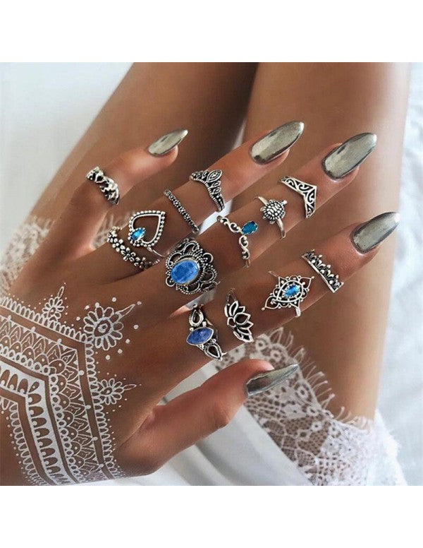 Combo of 13 Silver Plated Mixed Sized Rings