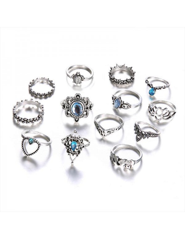 Combo of 13 Silver Plated Mixed Sized Rings
