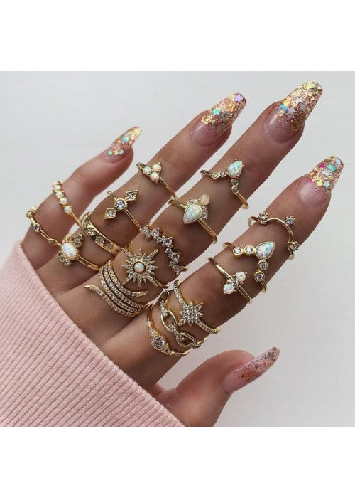 Combo of 17 Gold Plated Mixed Sized Rings