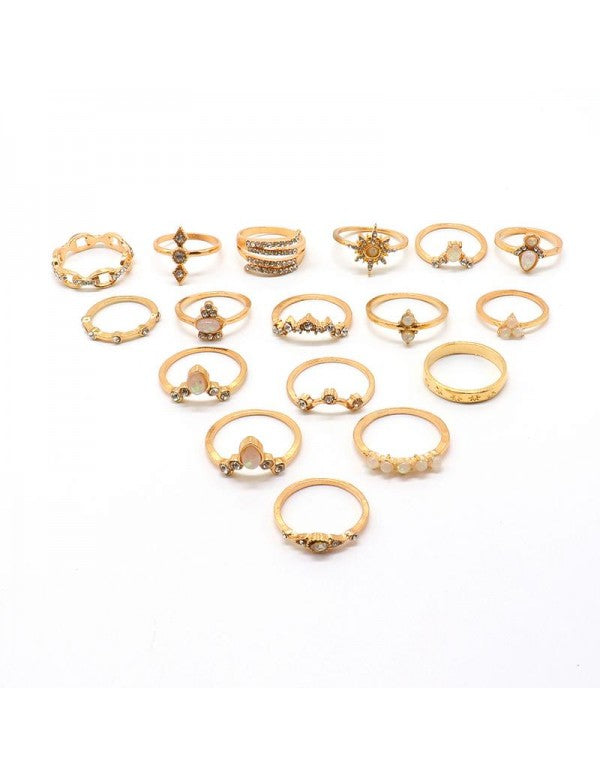 Combo of 17 Gold Plated Mixed Sized Rings