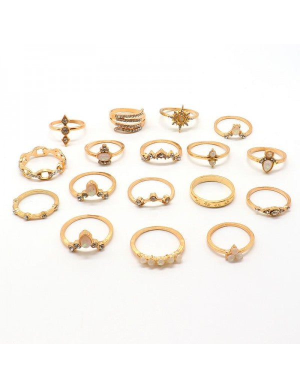 Combo of 17 Gold Plated Mixed Sized Rings