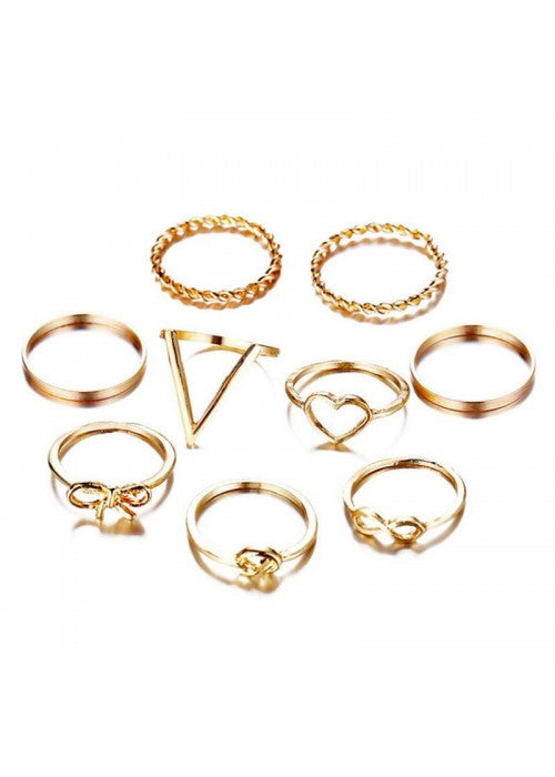 Combo of 9 Gold Plated Mixed Sized Rings