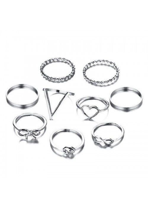 Combo of 9 Silver Plated Mixed Sized Rings
