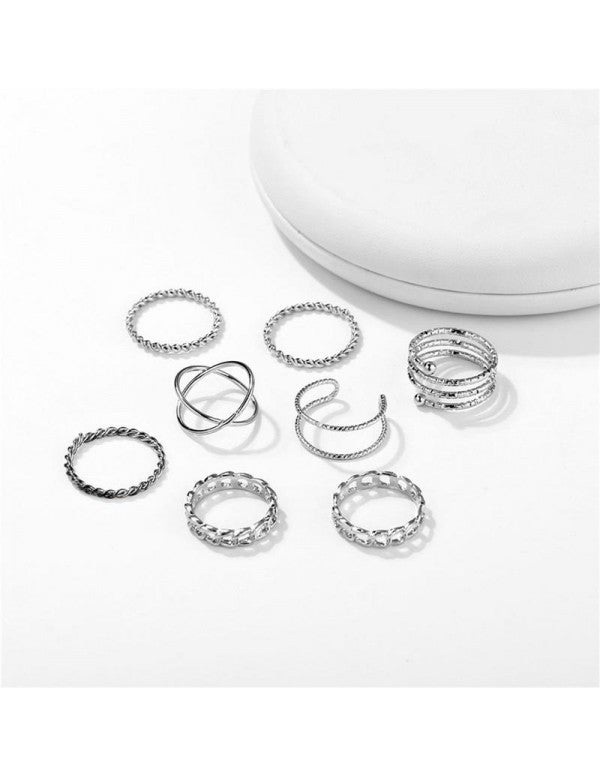 Combo of 9 Silver Plated Mixed Sized Rings