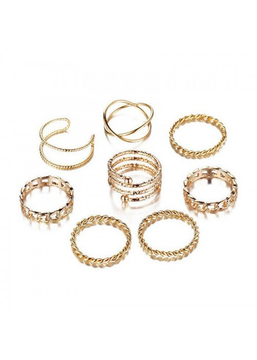 Combo of 8 Gold Plated Mixed Sized Rings