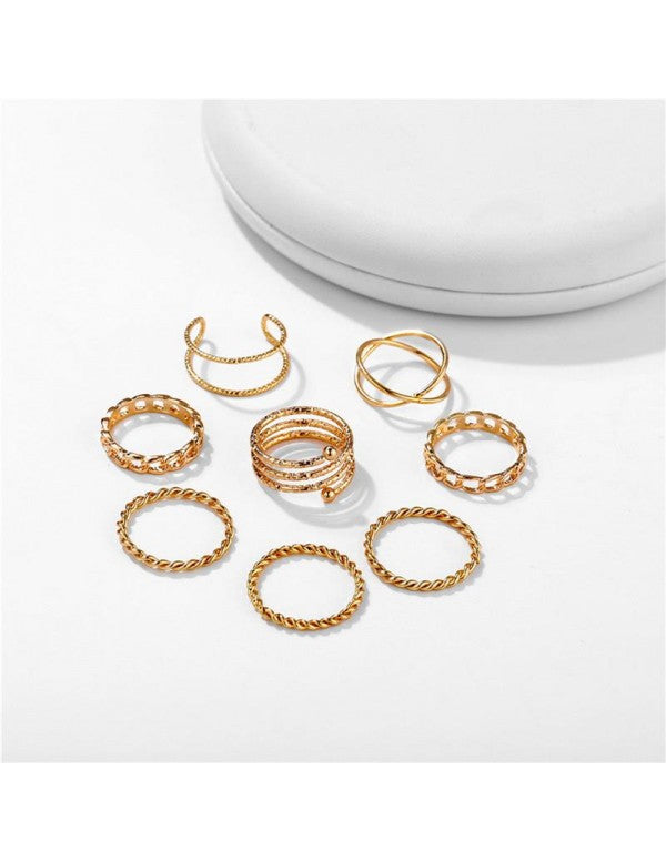 Combo of 8 Gold Plated Mixed Sized Rings