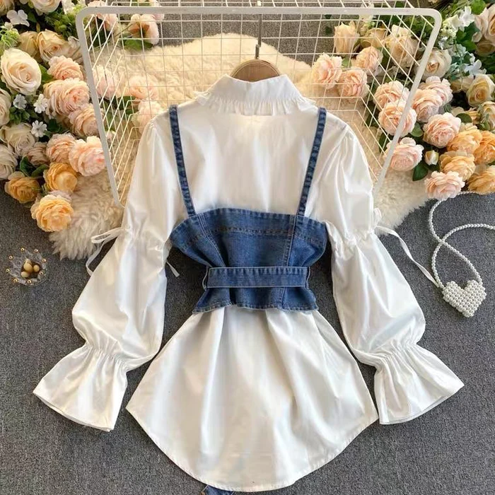 Corseted Chic Tarly Shirt with Denim Bustier