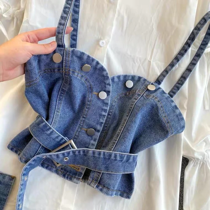 Corseted Chic Tarly Shirt with Denim Bustier