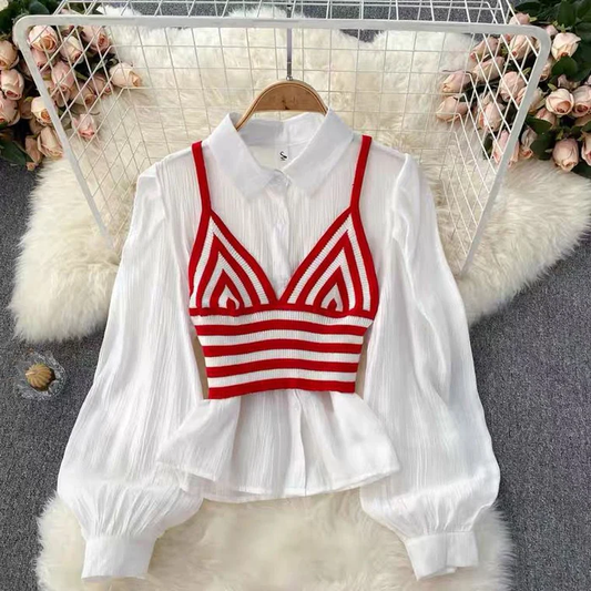 Corseted Chic Tarly Shirt with Crochet Bustier