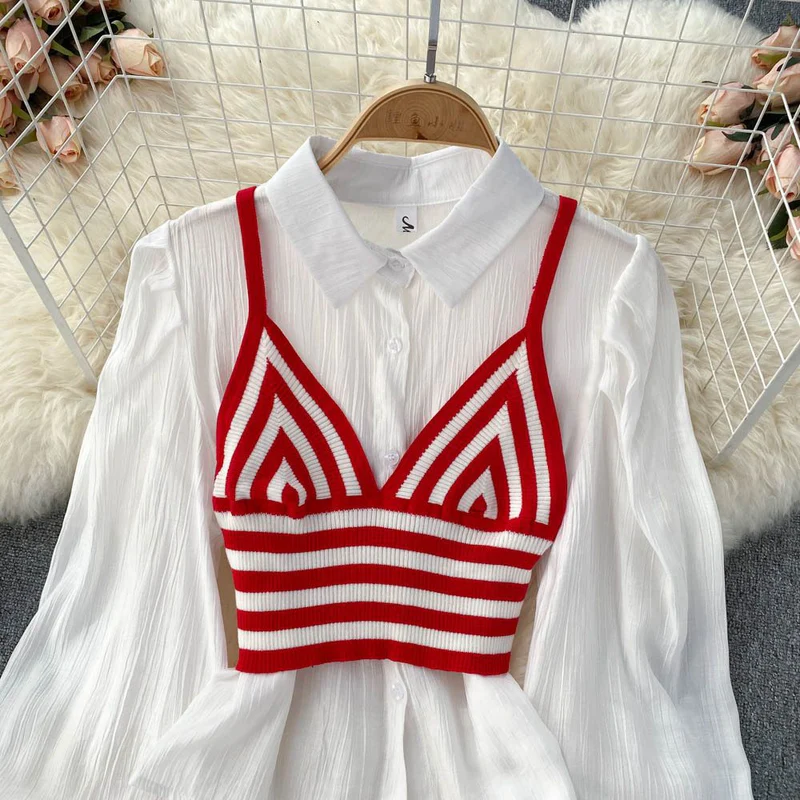 Corseted Chic Tarly Shirt with Crochet Bustier